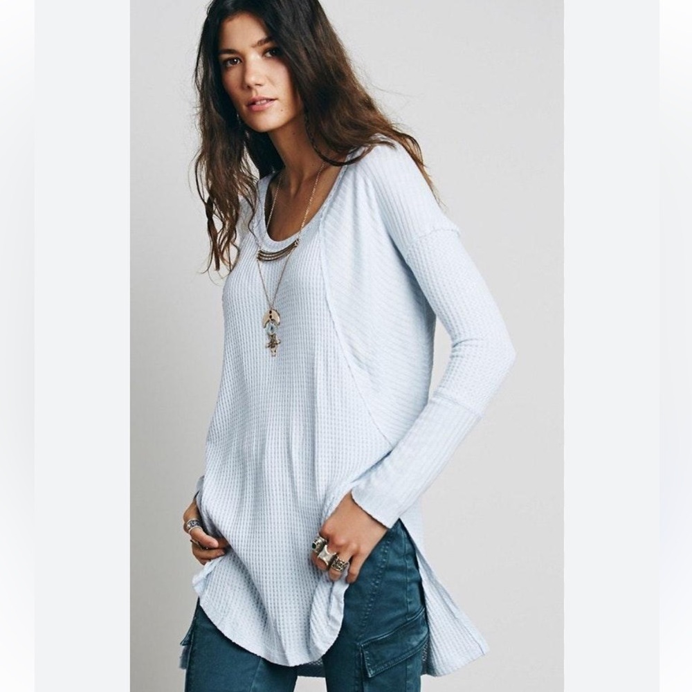 Free People Catalina Thermal Long Sleeve Top- Sky Blue